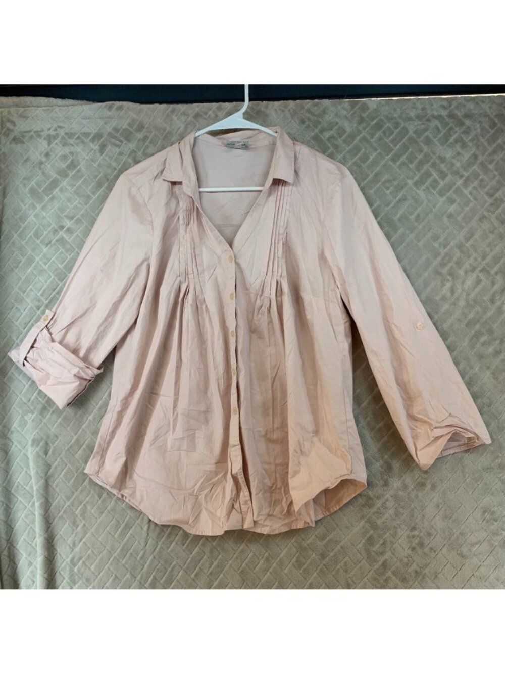 Harve Bernard Shirt Womens L Light Pink Button Up Long Sleeve Roll Tab Pleated